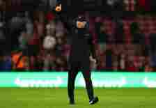 Ralph Hasenhuttl, Manager of Southampton acknowledges the fans after their sides draw in the Premier League match between Southampton FC and Arsena...