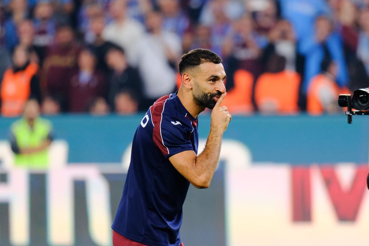 Mohamed Salah of Trabzonspor celebrates with fans after the match the Turkish Super League 2026/27 match between Trabzonspor and Galatasaray SK at Papara Park 