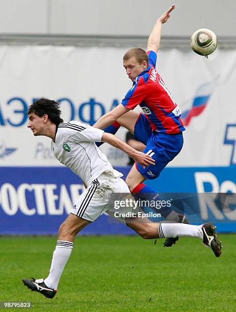 Khimki russia pavel mamaev of pfc cska moscow battles for the ball with sergey kovalchuk of fc