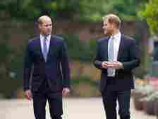 Prince William, Duke of Cambridge (left) and Prince Harry, Duke of Sussex arrive for the unveiling of a statue they commissioned of their mother Diana, Princess of Wales,