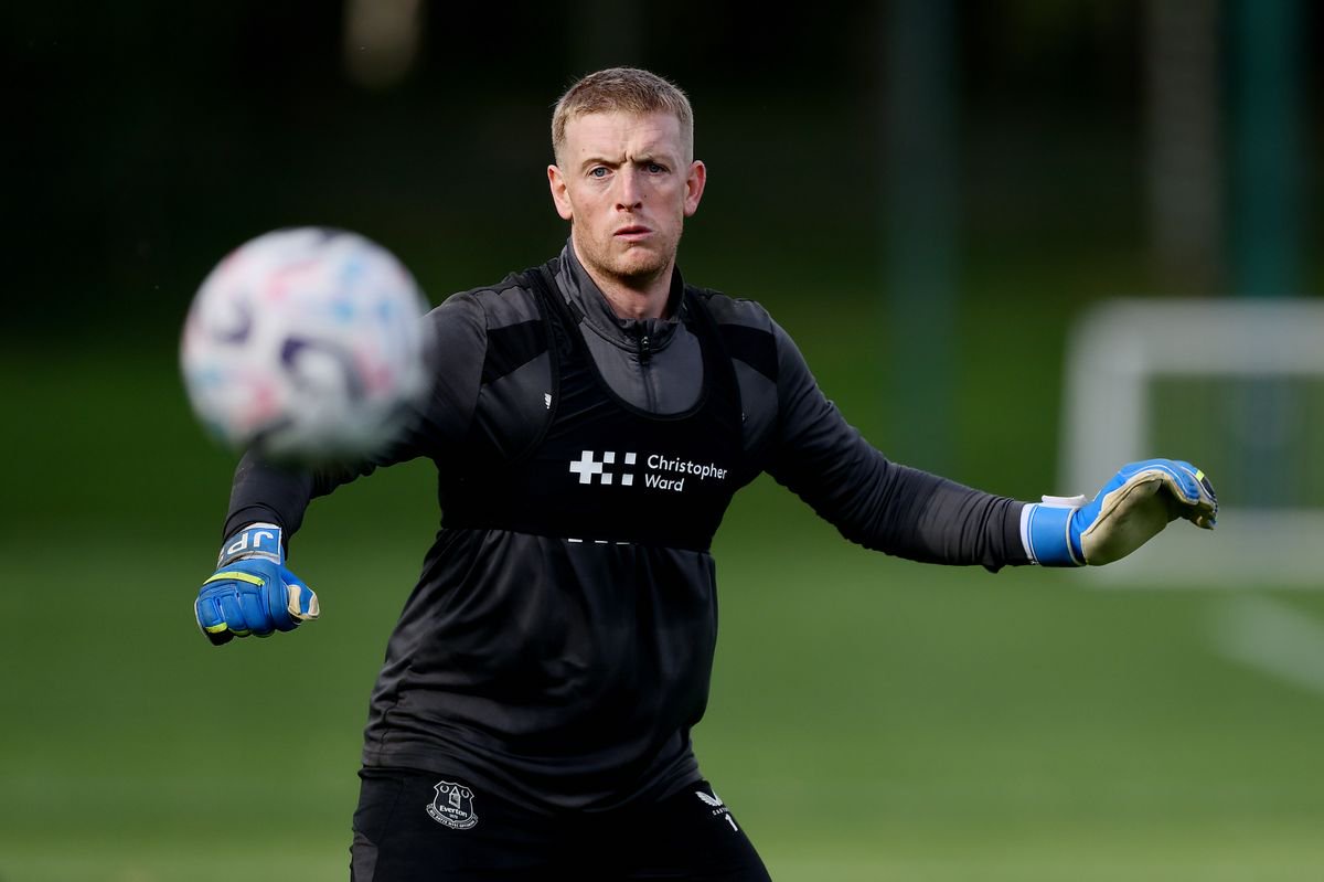 Jordan Pickford during an Everton training session at Finch Farm on October 14, 2026