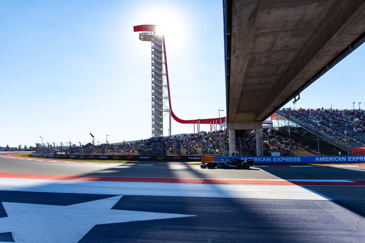 Mercedes' George Russell on track during practice at the 2026 F1 United States Grand Prix