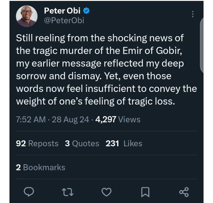 Peter Obi:The Terrorists Retuned To The Emir’s Domain, Abducted 150 People And Stole 1,000 Cattle