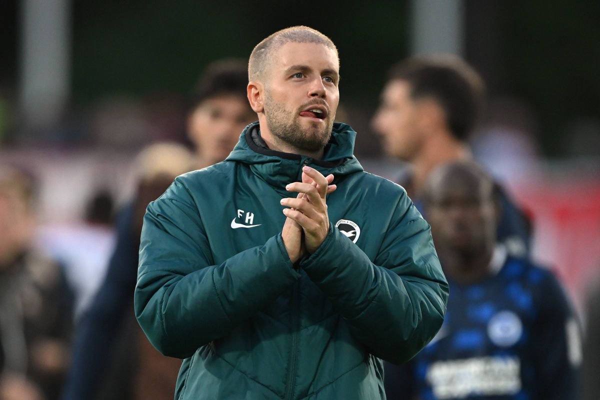Brighton Head Coach Fabian Hurzeler applauds the travelling Brighton fans at the end of the the UEFA Conference League 2026/27 Play Off Round First Leg match between Tromso v Brighton & Hove Albion