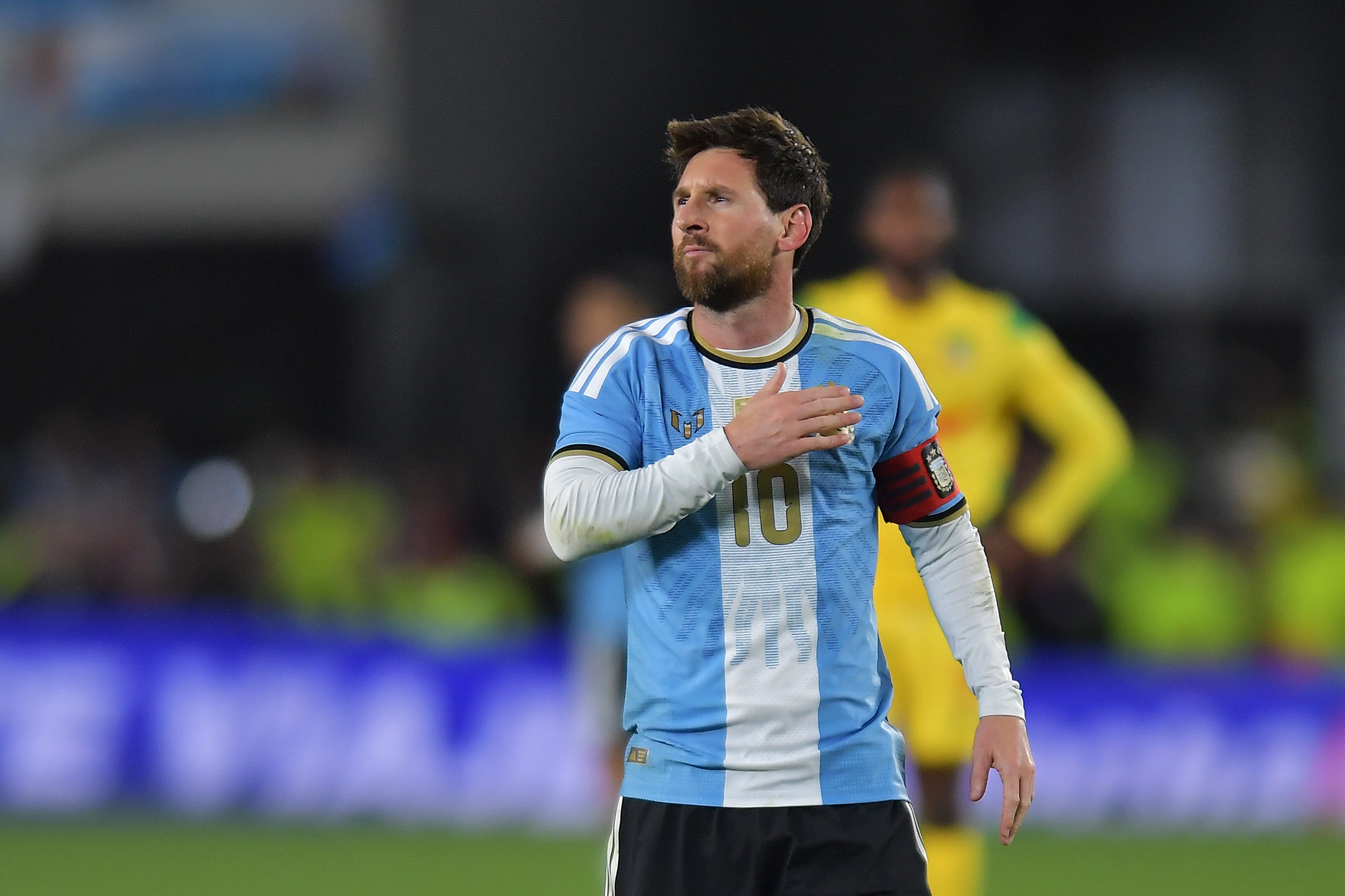 Lionel Messi says farewell to fans during his final match for the Argentina national team. 