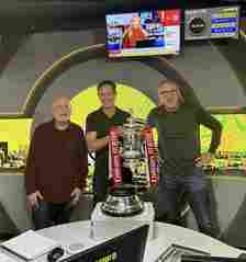 Minto joined Hawksbee and Jacobs with the FA Cup trophy to look ahead to his former club's mammoth game against Man City