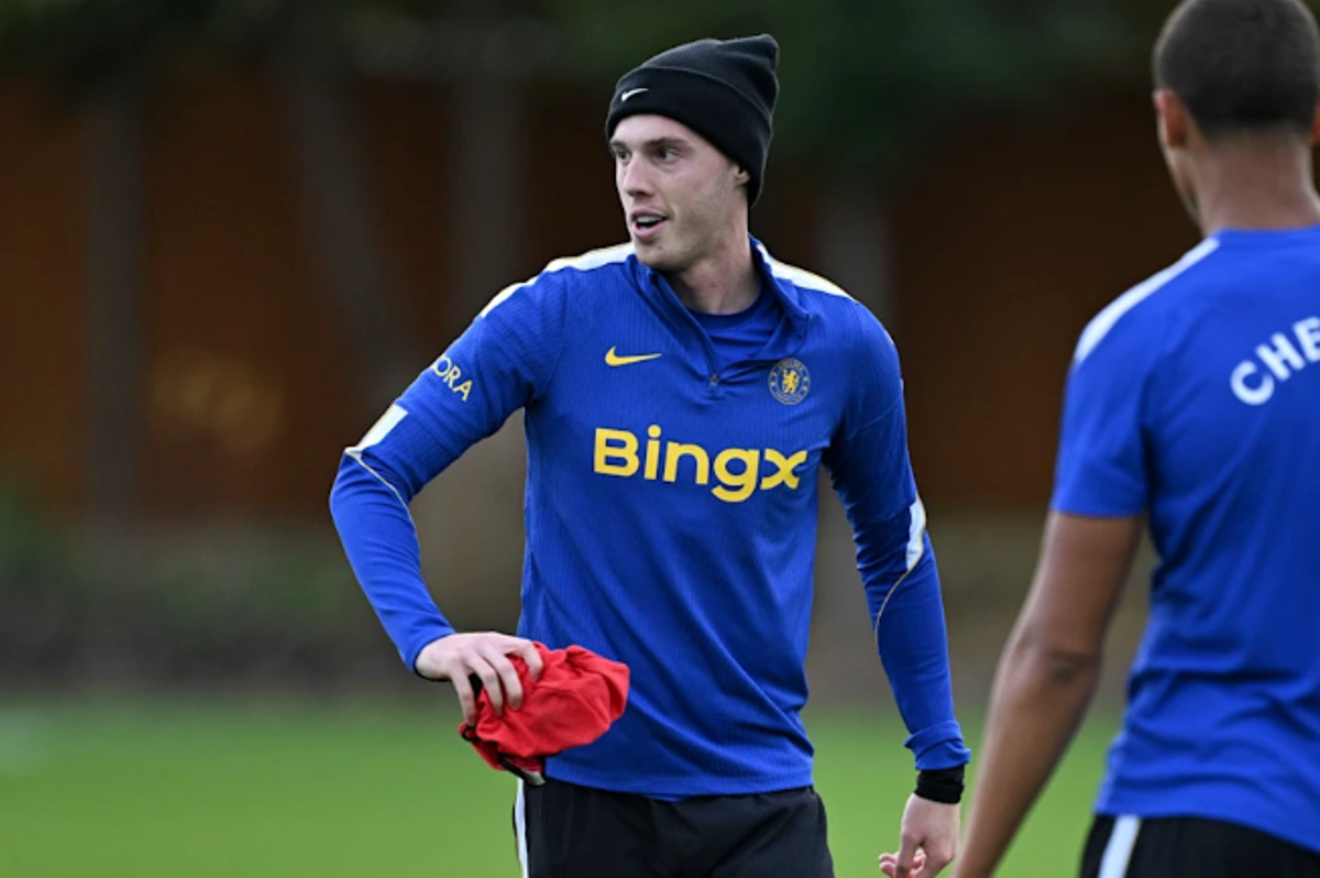 Cole Palmer during a Chelsea training session at Cobham.