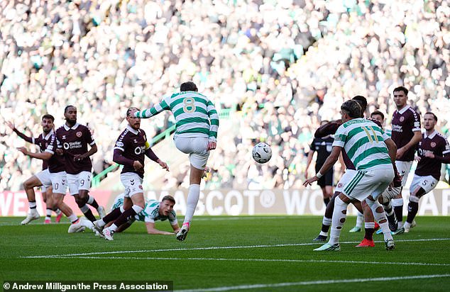 Benjamin Nygren fires home Celtic's second goal as Hearts afternoon quickly turns sour