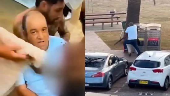 Visuals of the bystander tackling the gunmen have now gone viral on social media.(X/@AdamJSchwarz)