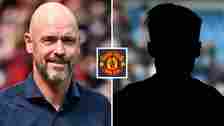 Split image of Former Manchester United manager Erik ten Hag and a shadow, with the Manchester United badge in between - copyright TEAMtalk