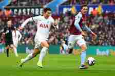 Pau Torres of Aston Villa in action with Heung-Min Son of Tottenham Hotspur during the Premier League match between Aston Villa and Tottenham Hotsp...