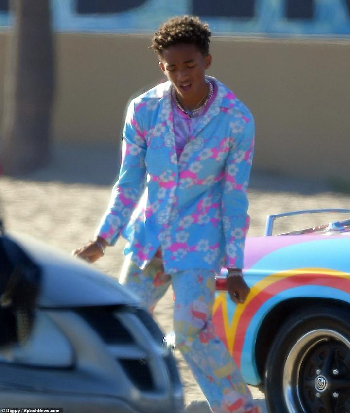 Bling: The eldest child of Jada Pinkett-Smith accessorised his look with some chains around his neck and wrist
