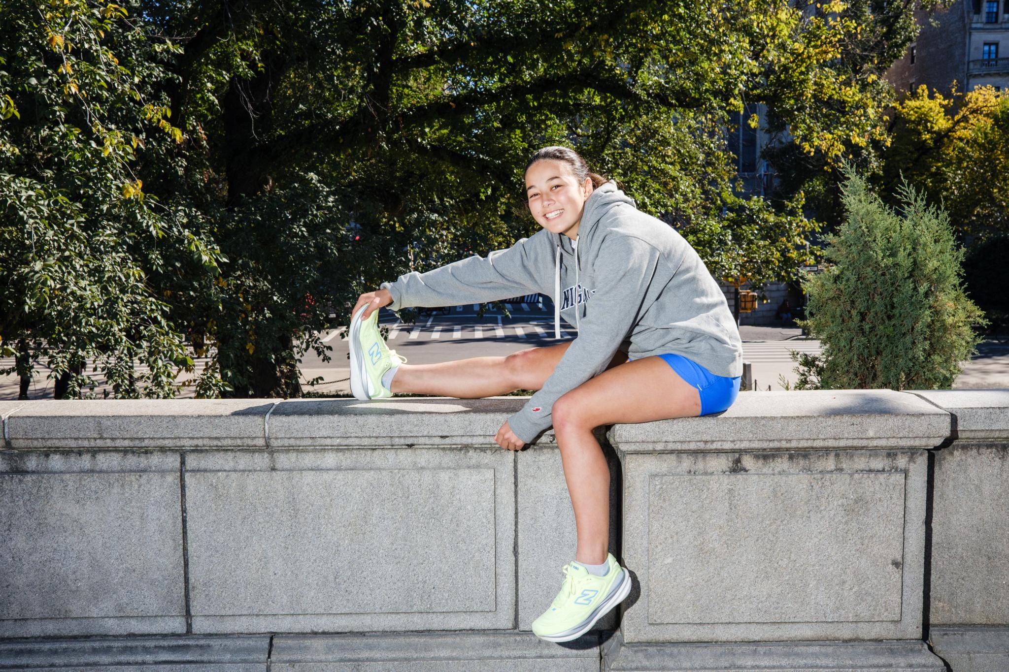Lucy Weld, 17, stands by the reservoir on the east side of Central Park in New York, Friday, Oct. 23, 2026. Weld, a student at Nightingale Bamford in Manhattan, will be running the New York City Marathon on Nov. 1, 2026, which happens to be her 18th birthday.