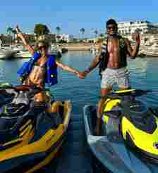 Deshaun Watson and his girlfriend Jilly Anais riding jet skis while on vacation in Spain.