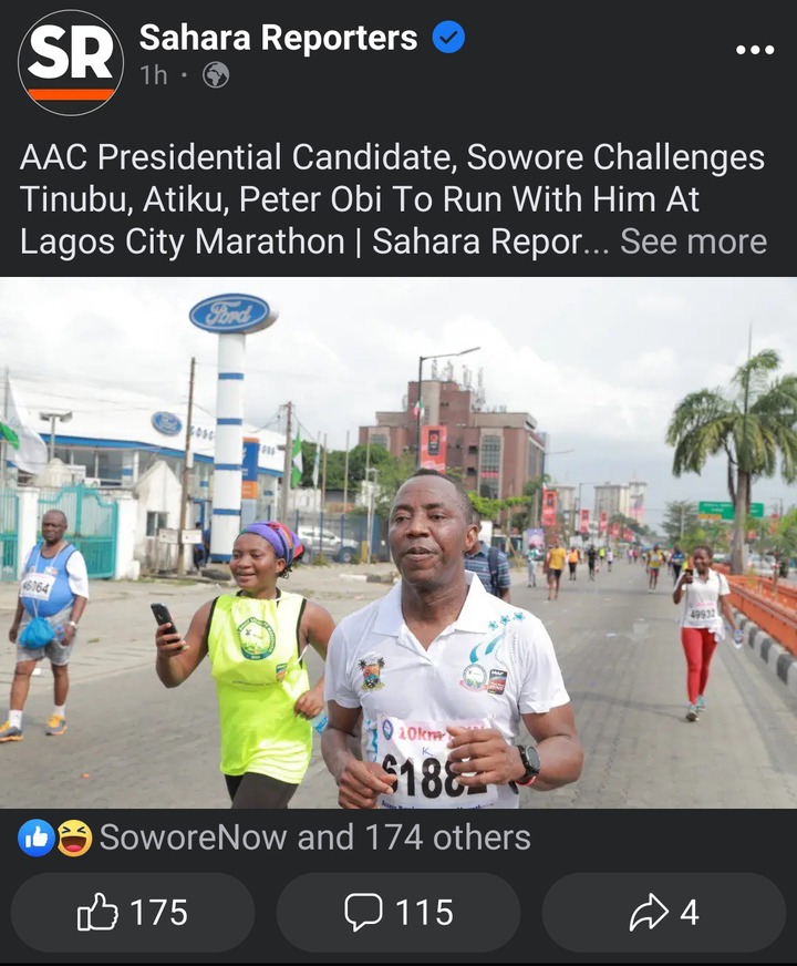 AAC Presidential Candidate, Sowore Challenges Obi, Tinubu, Atiku To Join Him At Lagos City Marathon