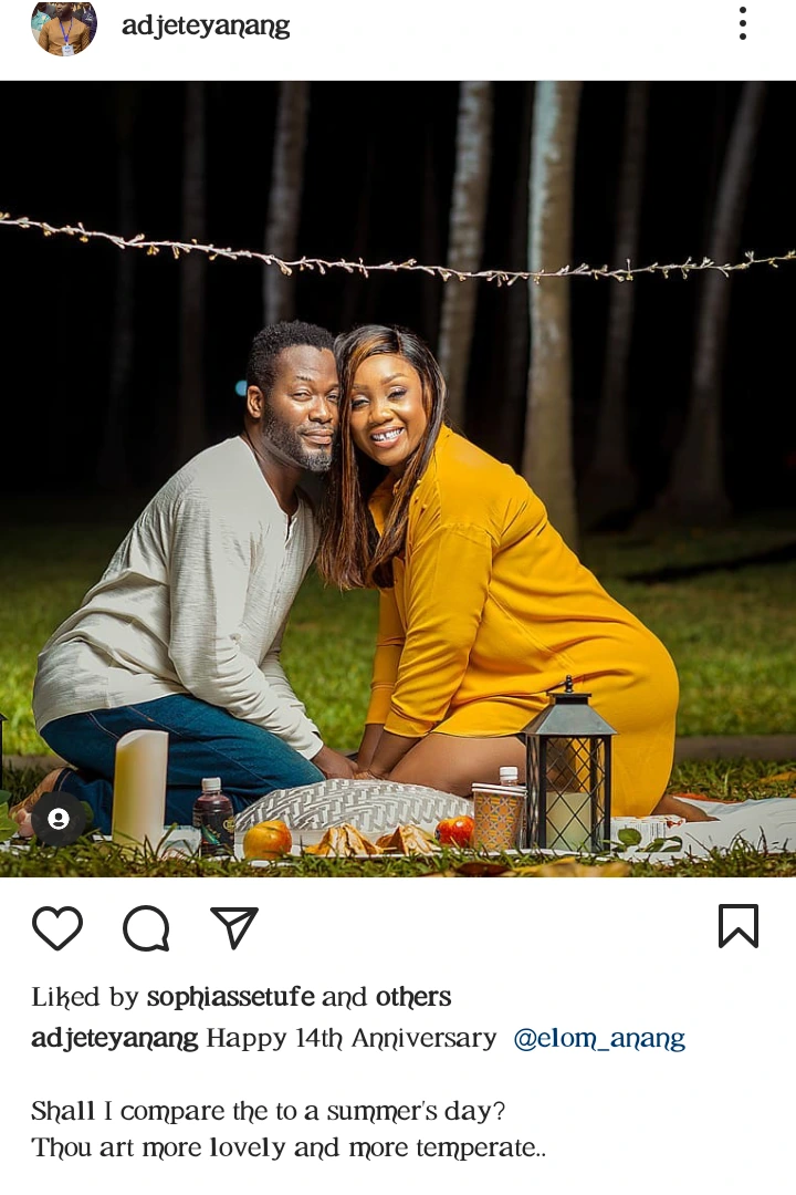 Adjetey and his wife stun in new adorable photos to commemorate 14 years of marriage.