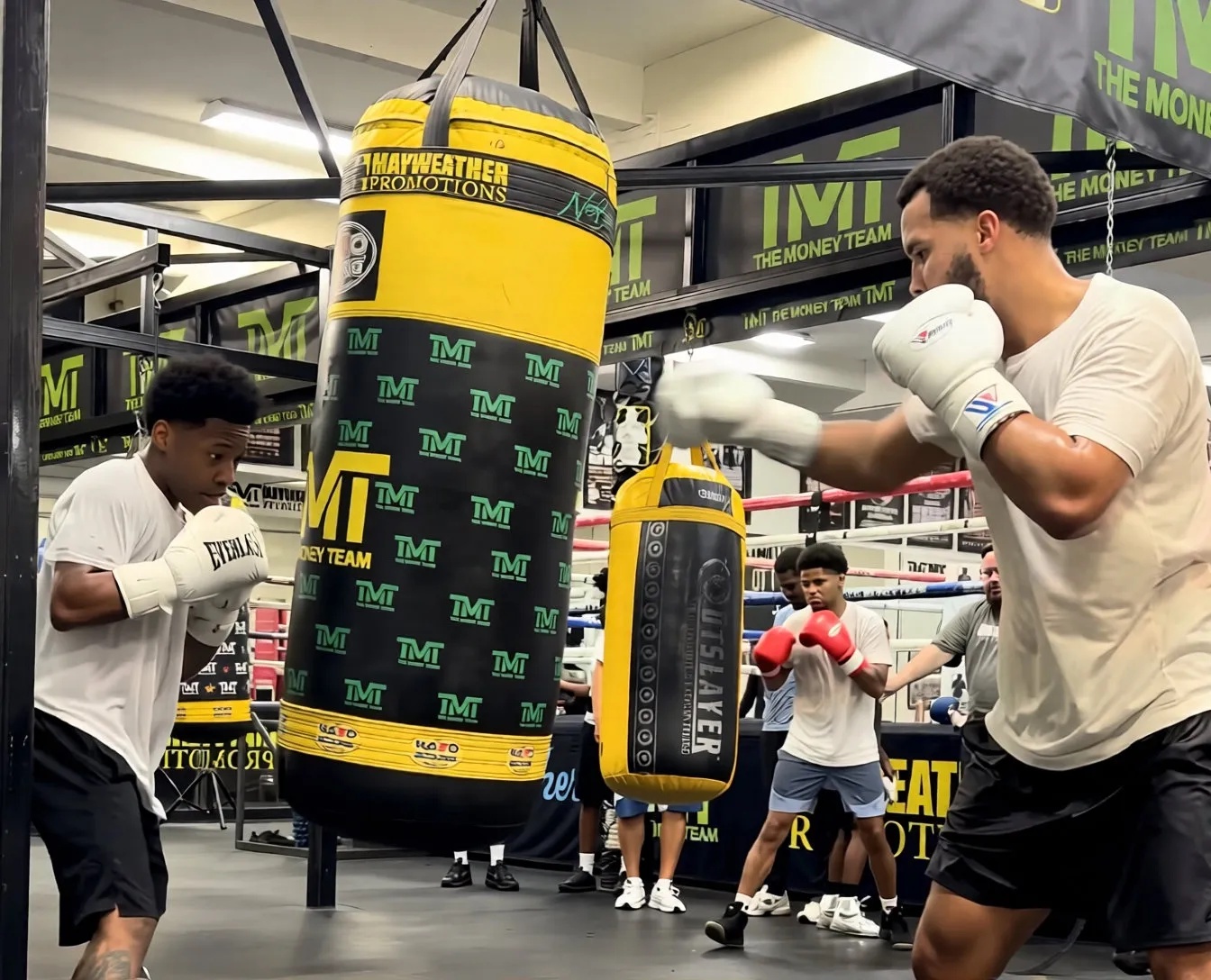 Moses Itauma trains alongside Zaquin Moses and Shakur Stevenson at the Mayweather Boxing Gym in Las Vegas, Nevada.