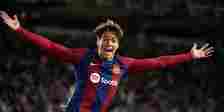 Chelsea target Guiu celebrates his goal for Barcelona