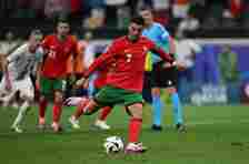 Cristiano Ronaldo (7) of Portugal in action during the UEFA EURO 2024 round of 16 match between Portugal and Slovenia at Deutsche Bank Park in Fran...