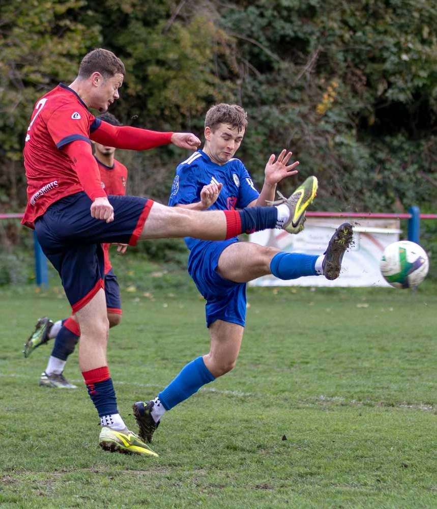 Action from Harrowby's defeat at Sandiacre. Photo: Steve Nesbitt @lincssnapper