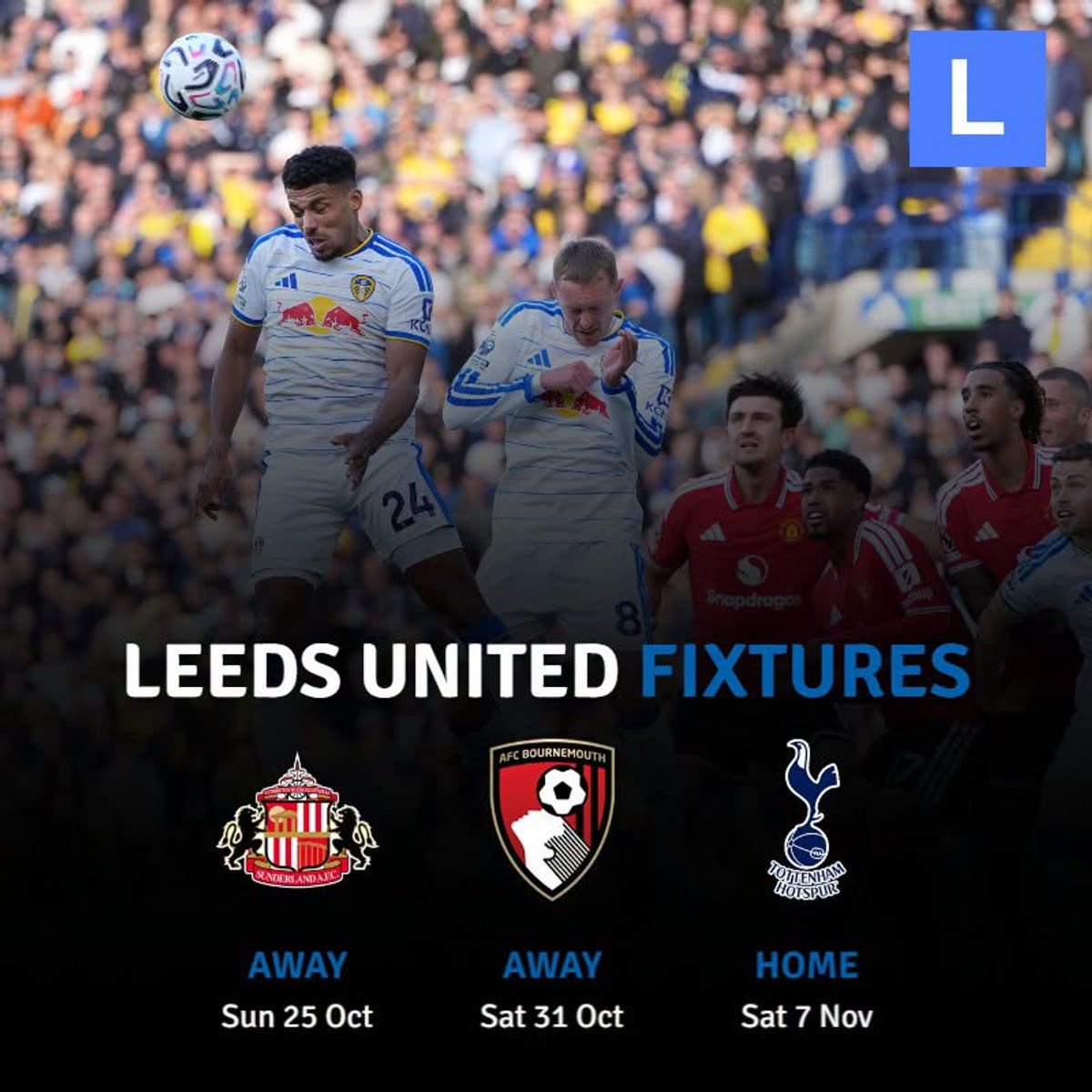 Leeds' next three fixtures