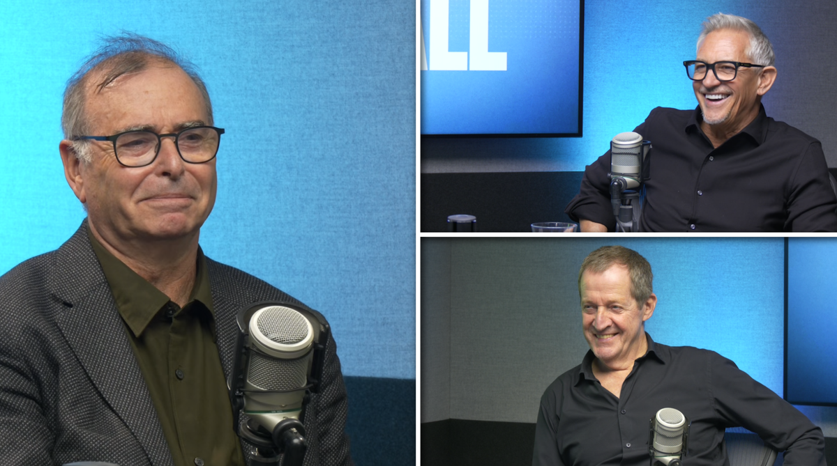David Kogan,  Gary Lineker and Alastair Campbell on a special edition of The Rest Is Football