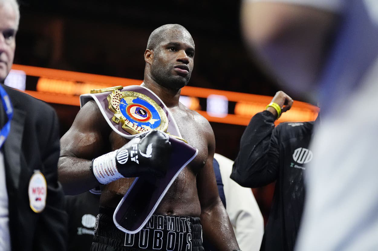 Daniel Dubois after winning his Heavyweight bout against Fabio Wardley at The O2 Arena, London (Nick Potts/PA)