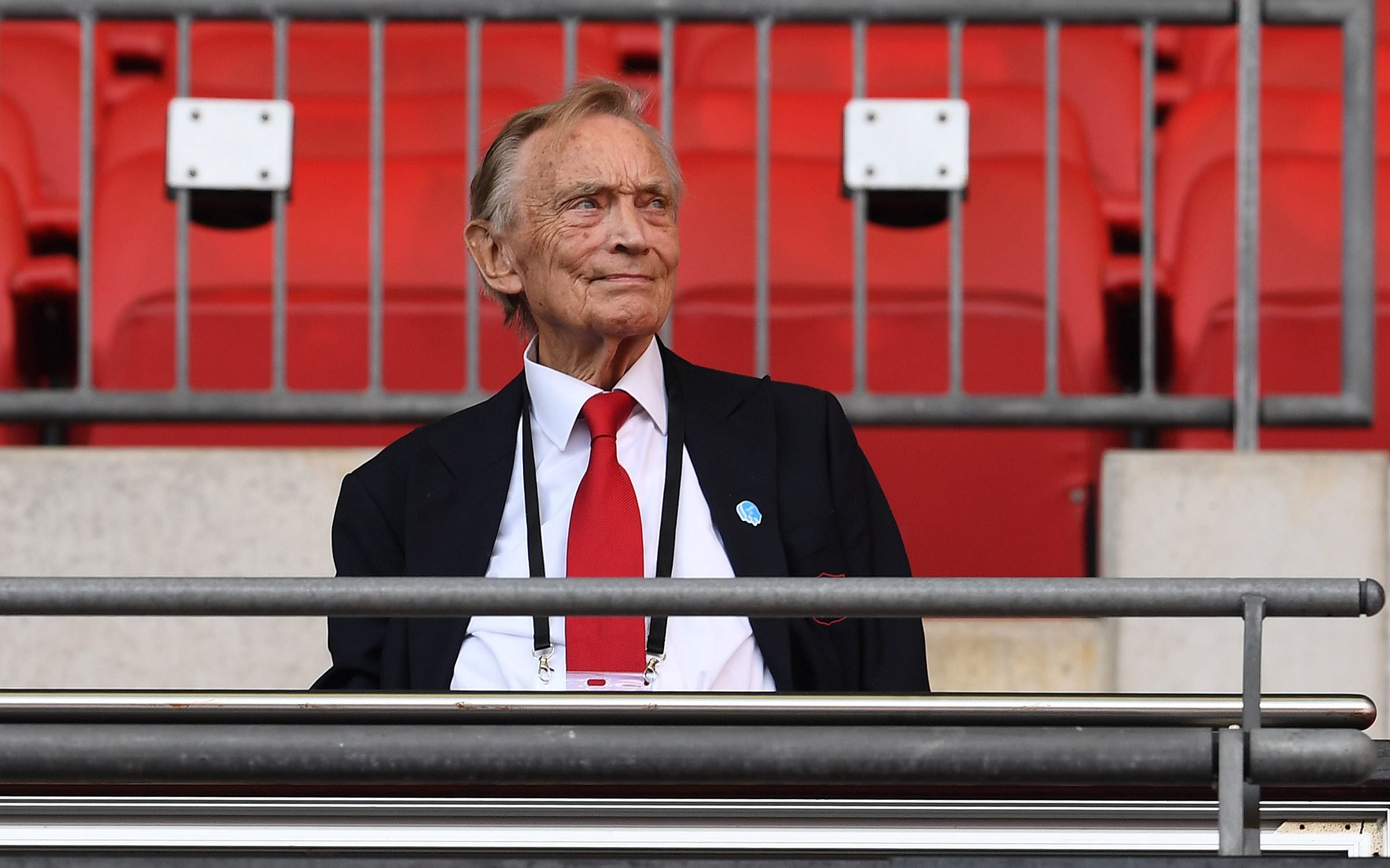 Arsenal Director Ken Friar who joined the club 70 years ago to the day before the FA Cup Final match between Arsenal and Chelsea at Wembley Stadium on August 01, 2020