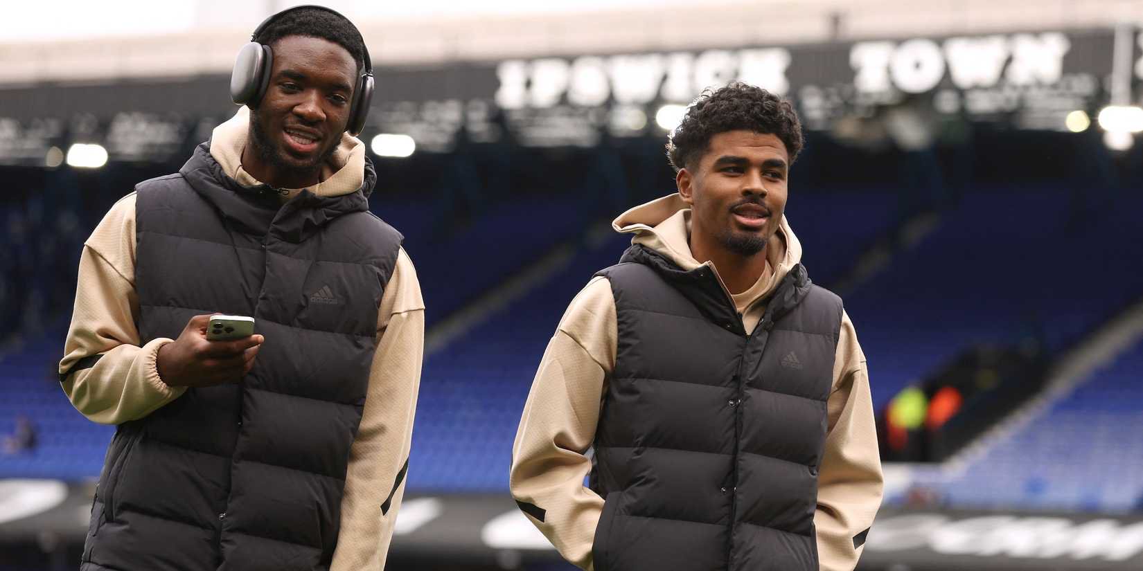 Aston Villa's Lamare Bogarde and Ian Maatsen on the pitch before the match