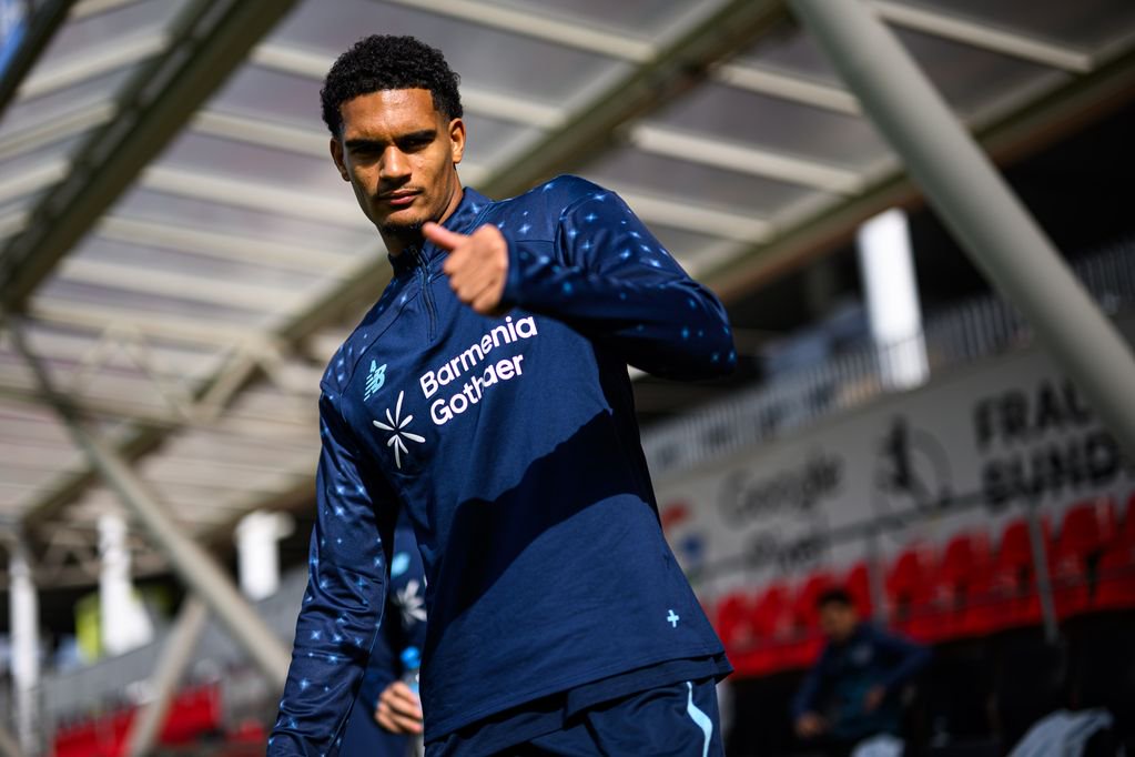 Jarell Quansah of Leverkusen looks on during the training session on day ahead of the UEFA Europa League 2026/27 League Phase MD2