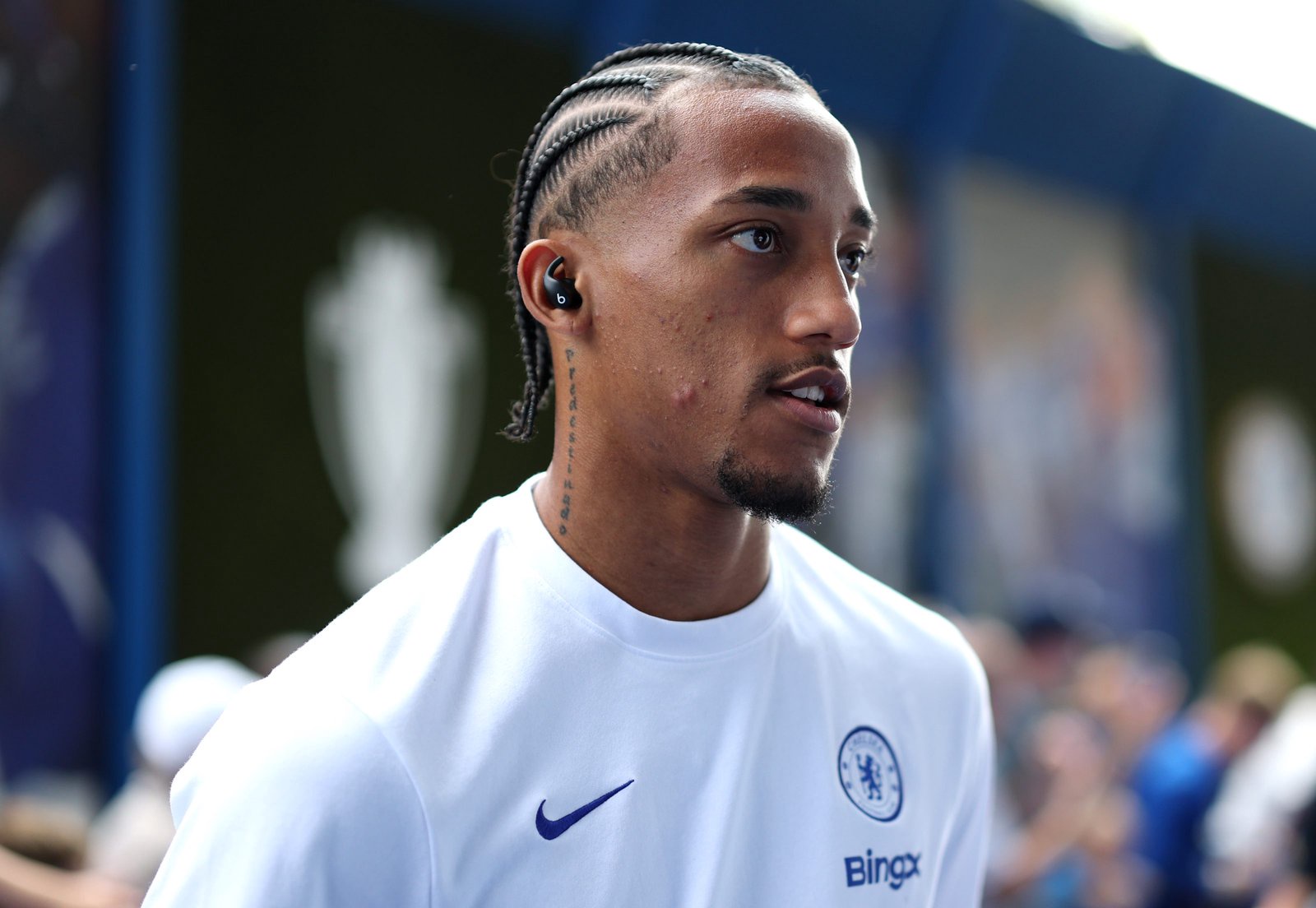 Joao Pedro of Chelsea arrives at the stadium before the pre-season friendly match between Chelsea and Real Sociedad