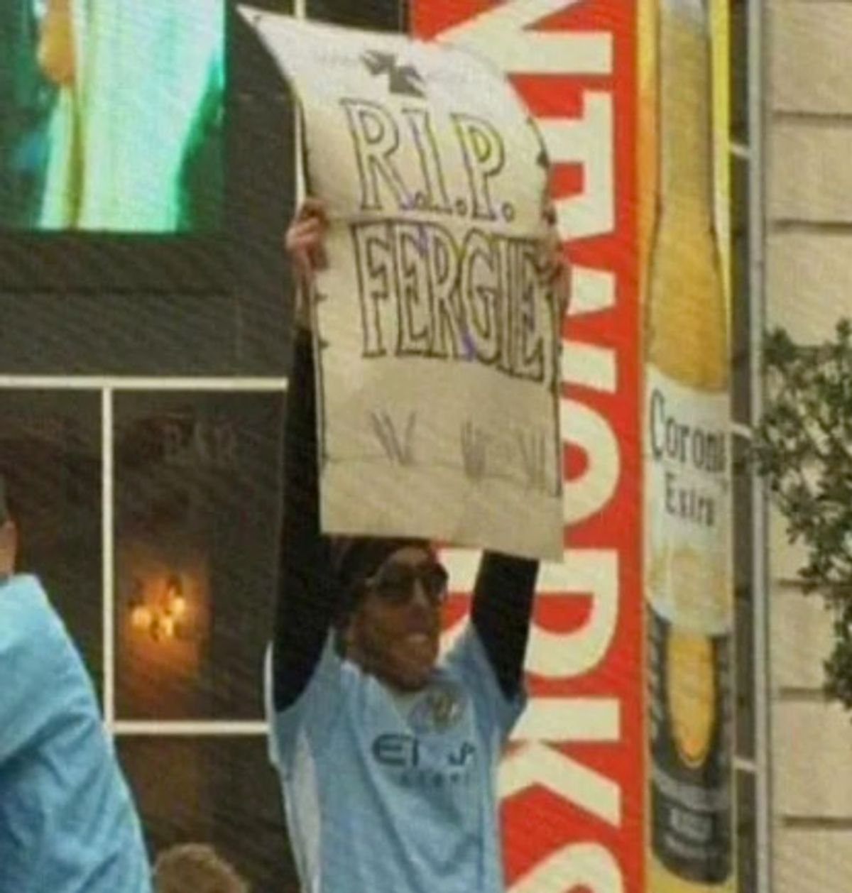 Carlos Tevez infamously celebrated with the RIP Fergie sign