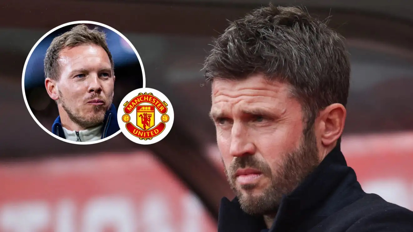 Michael Carrick and Julian Nagelsmann with Man Utd badge