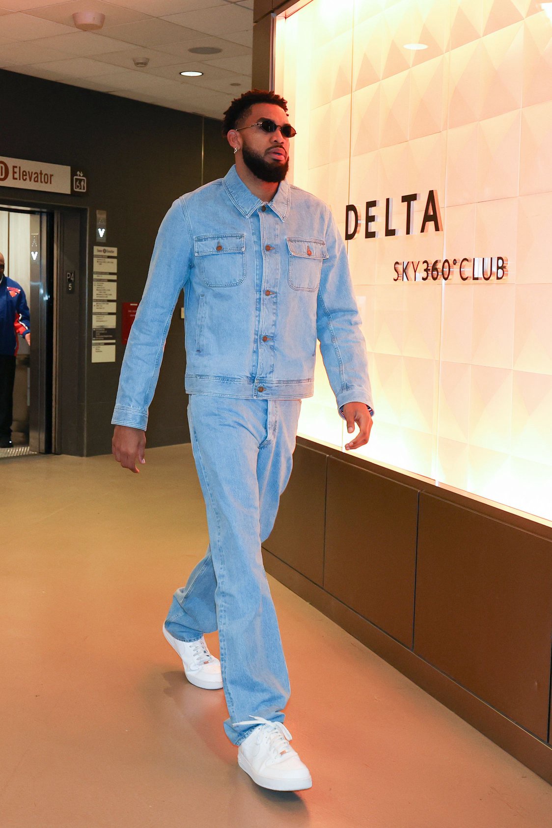 NEW YORK NY  OCTOBER 20 KarlAnthony Towns 32 of the New York Knicks arrives to the arena before the game against the...