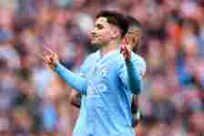 Julian Alvarez of Manchester City celebrates scoring his side's fifth goal during the Premier League match between Manchester City and Wolverhampto...