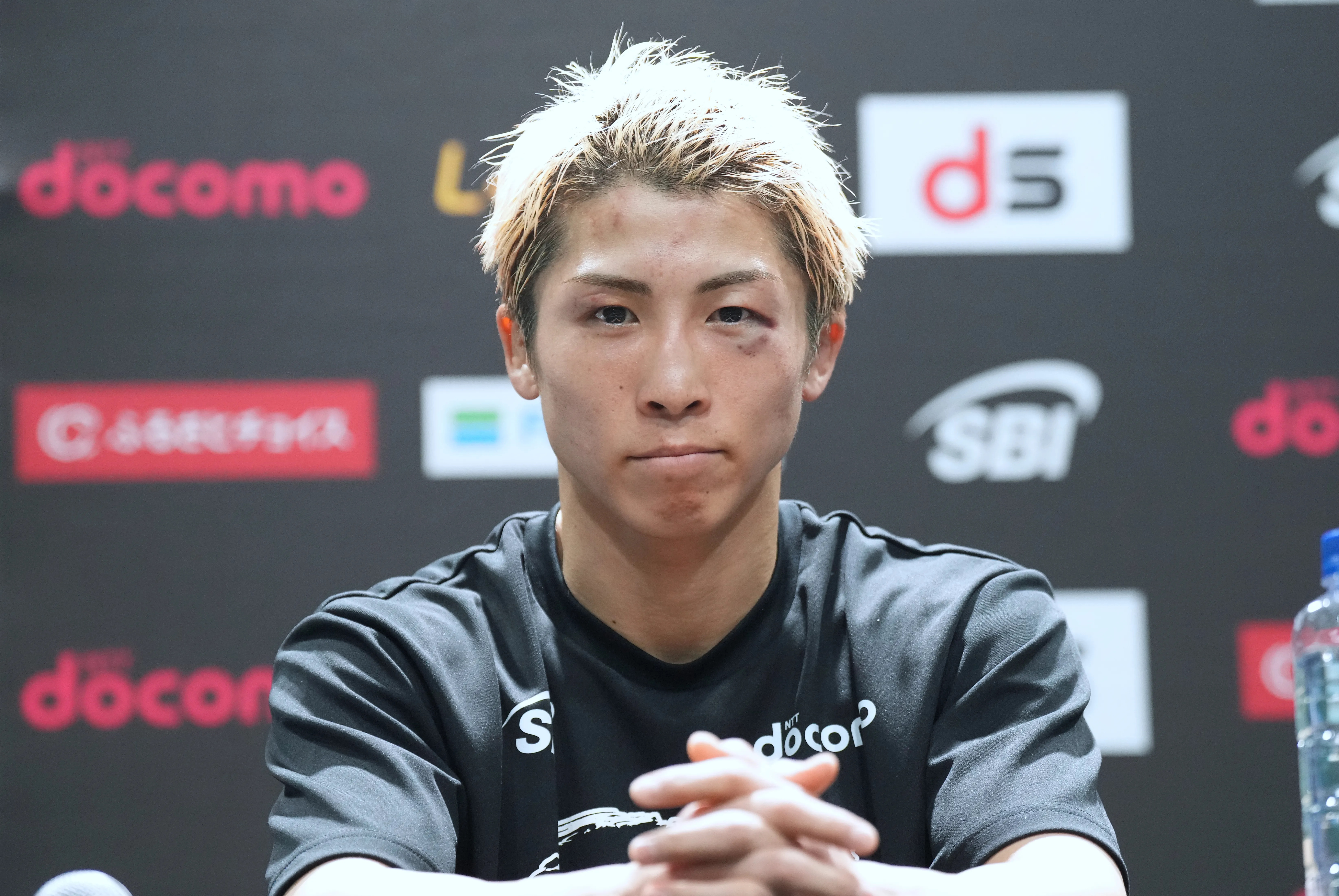 Naoya Inoue speaks to the press following his victory over Junto Nakatani