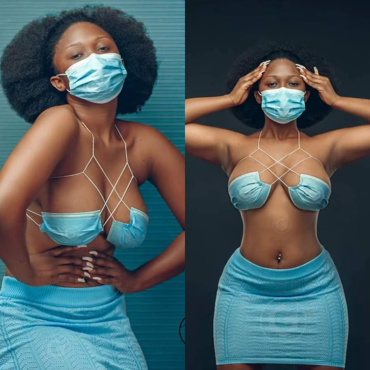 Creative or M@dness?? Lady Causes stir with her Nose Mask dress (photos)