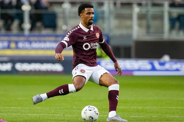 Hearts' Eduardo Ageu in action
