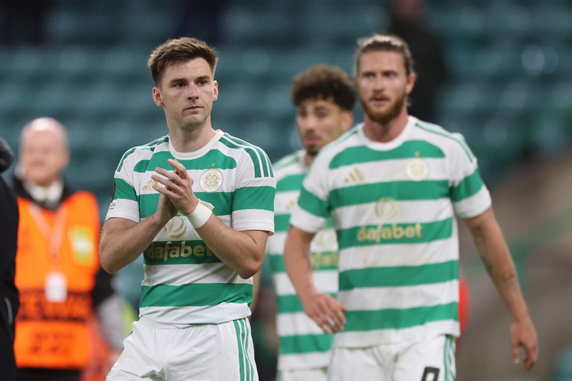 Kieran Tierney of Celtic applauds fans after the UEFA Europa League 2026/27 League Phase MD1 match between Celtic FC and Ferencvarosi TC
