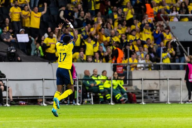 Elanga celebrated his first goal for Sweden in just his third senior international cap