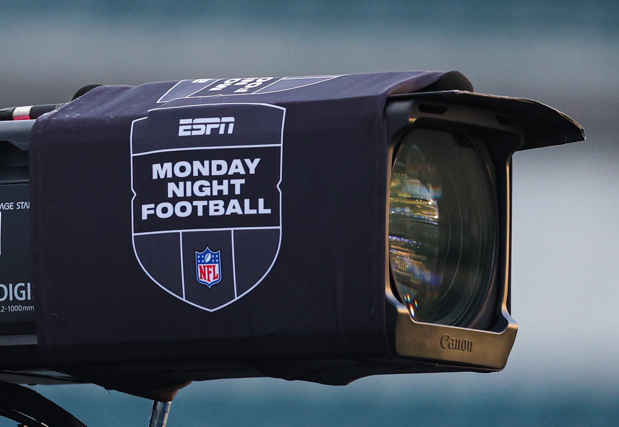 Sep 19, 2022; Philadelphia, Pennsylvania, USA; A Monday night football graphic on a camera before a game between the Philadelphia Eagles and the Minnesota Vikings at Lincoln Financial Field. Mandatory Credit: Bill Streicher-USA TODAY Sports