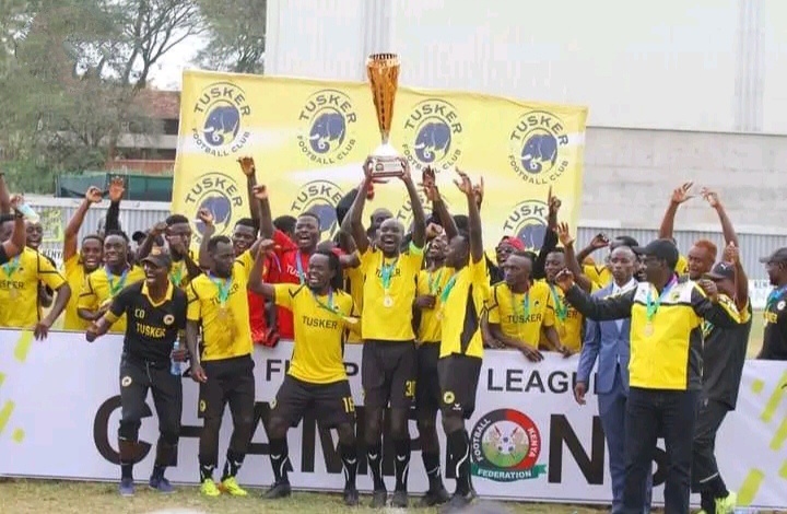 7 best football clubs in Kenya. Image showing Tusker celebrating their FKF premier League trophy.