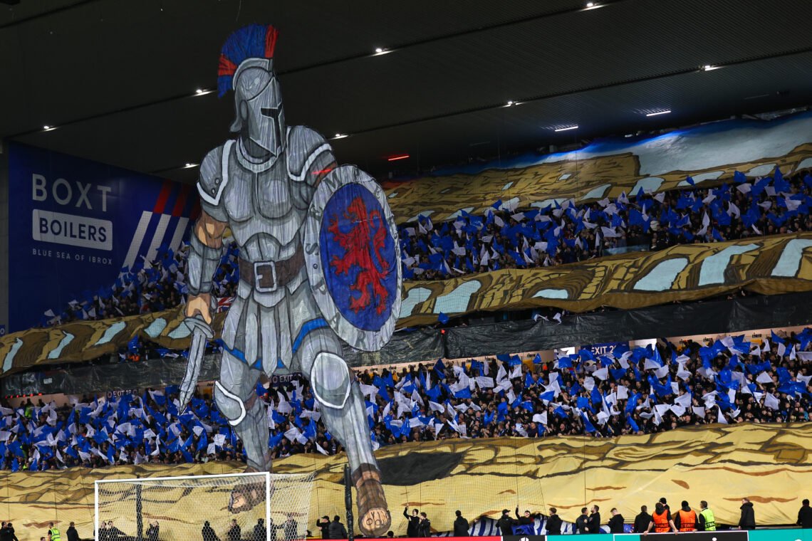 Rangers fans with a tifo.