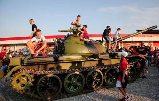 The tank was a big hit with young Red Star Belgrade fans but the stint didn't go down well in other parts of the Balkans