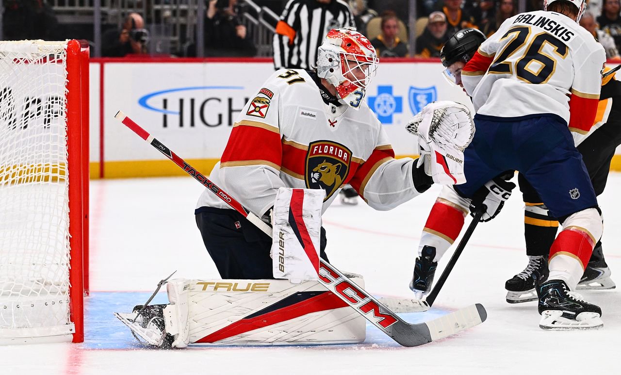 Cooper Black #31 of the Florida Panthers makes a save in the third period of his NHL debut during the game against the Pittsburgh Penguins at PPG Paints Arena on Oct. 22, 2026.Credit: Justin Berl/Getty