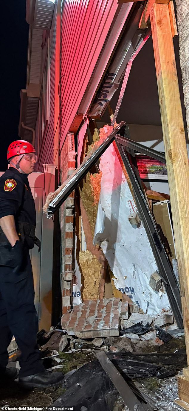 Significant damage: Pingel's home needed to be stabilized before the car could be removed from his living room
