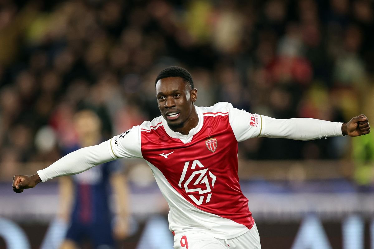 Folarin Balogun celebrates after scoring a goal for Monaco