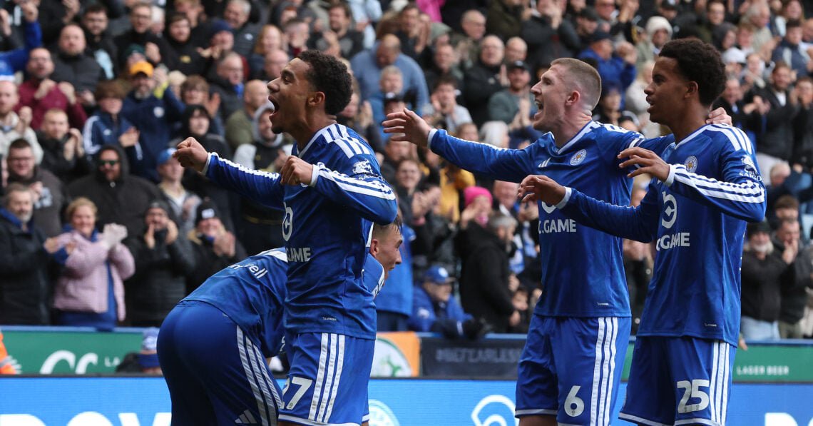 Leicester City players celebrating.