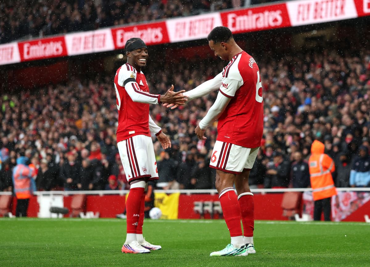 Gabriel of Arsenal celebrates scoring his team’s second goal