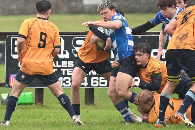 Right-winger Kenni Gray in action for Howe of Fife as they beat Gordonians 26-19 at home at Cupar’s Duffus Park on Saturday (Photo: Chris Reekie)